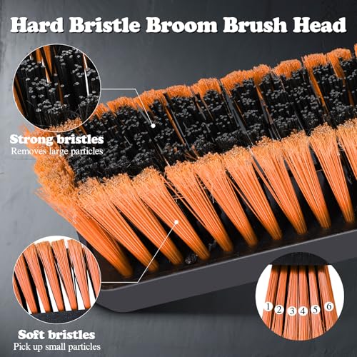 24" Push Broom Outdoor, Heavy Duty Garden Brush Broom with 58" Long Handle - color: Push Broom Orange