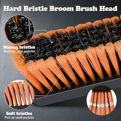 24" Push Broom Outdoor, Heavy Duty Garden Brush Broom with 58" Long Handle - color: Push Broom Orange