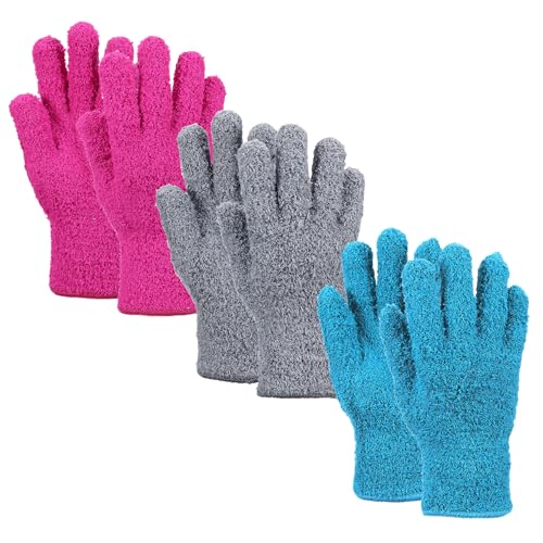 uxcell Microfiber Gloves, Reusable Washable Plant Dusting Gloves Cleaning Mittens for Auto Plants Household Kitchen - color: Rose Red/Blue/Gray