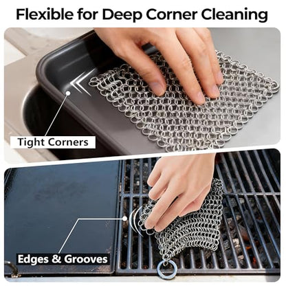 AMAGABELI GARDEN & HOME 10”x10” Stainless Steel Cast Iron Cleaner Chainmail Scrubber for Cast Iron Pan Skillet Cleaner for Dishes Cast Iron Pot Cookware Accessories BG263 - size: 10”x10”