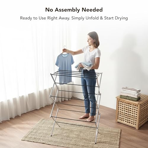 Displays By Jack Portable Collapsible Clothing Dryer Rack, Foldable Drying Rack for Clothes, Lingerie, Towels, Linens, Laundry Home Apartment Must Haves, Metal Chrome Finish