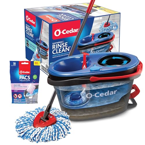 O-Cedar EasyWring RinseClean Microfiber Spin Mop & Bucket Floor Cleaning System with Lavender Pac (Variety Pack) - style: Rinseclean Spin Mop & Bucket + Lavender Pacs