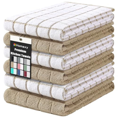 Homaxy Large Premium Cotton Kitchen Towels 16"x 28", 6 Pack, Tan - color: Tan, size: 16" X 28" - 6 Pack
