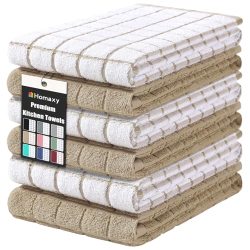 Homaxy Large Premium Cotton Kitchen Towels 16"x 28", 6 Pack, Tan - color: Tan, size: 16" X 28" - 6 Pack
