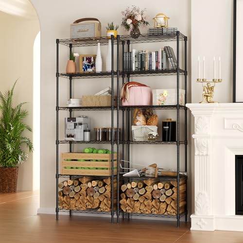 SINGAYE 6 Metal Shelves Wire Shelving Storage Shelf Adjustable Unit Pantry - color: Black, size: 6 Tier 12"Dx22"Wx69.5"H