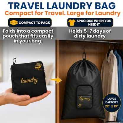 Travel Laundry Detergent Sheets Gift Set – Complete Travel Laundry Kit with Pocket Size Soap Sheets, Clothesline, Sink Stopper, Laundry Bag & Storage Pouch – Hotels, Cruises & Travel - style: Travel Laundry Kit 6-piece Gift Set