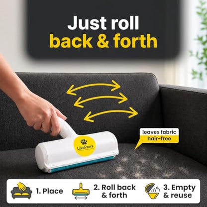 Pet Hair Remover, Reusable Self-Cleaning Lint Roller for Dog & Cat Hair, Fur Remover for Furniture, Couch, Carpet, Clothes, Bedding & Car, No Adhesive, No Refills, Multi-Surface