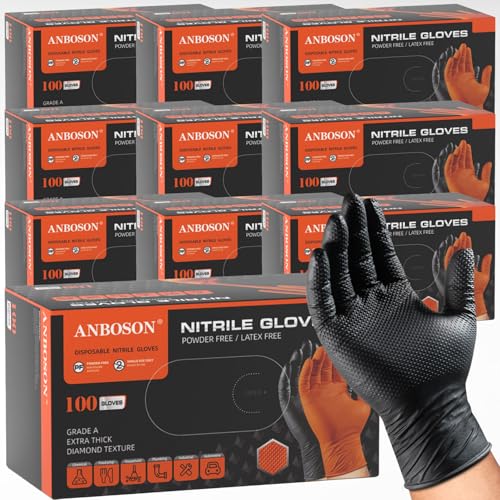 ANBOSON 10 Mil Heavy Duty Mechanic Nitrile Gloves, Black Medium 1000 Count - color: Black-1000, size: Medium