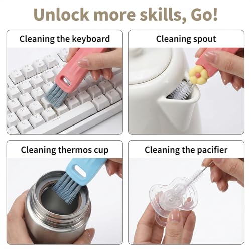 JJUNW 3 in 1 Cup Lid Cleaning Brush, 7Pcs Portable Cup Cleaner Set with 4 Long-Bristled Tools, Water Bottle Cleaner for Home Kitchen and Travel