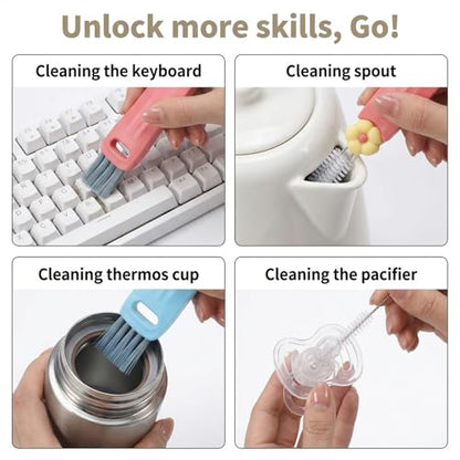 JJUNW 3 in 1 Cup Lid Cleaning Brush, 7Pcs Portable Cup Cleaner Set with 4 Long-Bristled Tools, Water Bottle Cleaner for Home Kitchen and Travel