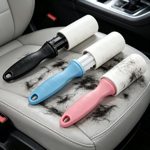 Lint Roller for Pet Hair, 3 Pack Sticky Rollers with 180 Sheets (60 Each), Reusable Handle, Extra Sticky Fur Remover, Car Dog & Cat Hair Remover for Clothes, Furniture, Carpet, Couch, Car Seats