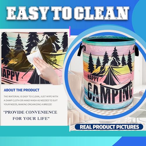 Happy Camping Laundry Basket Mountains Forest Oxford Cloth Laundry Hamper - color: Happy Camping