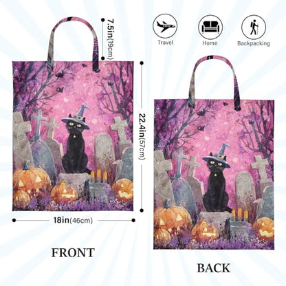 Travel Laundry Bags 2 PC Wet Dry Bag with Handle Dirty Clothes Organizer for Swimsuits Beach Camping Waterproof Washable Halloween Cat Tombstone Purple - color: Halloween Cat Tombstone Purple