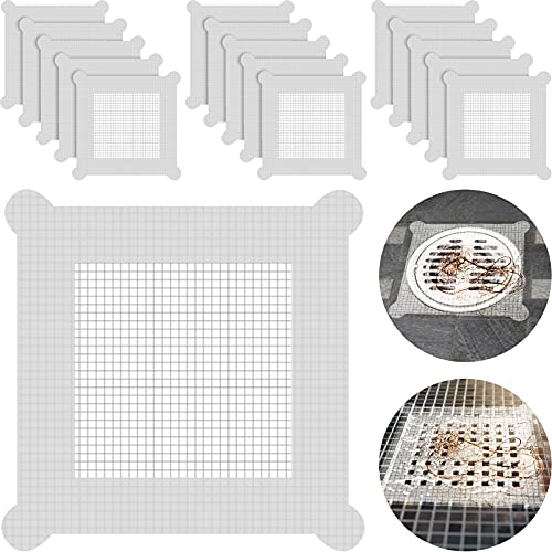 Chengu 50 Pcs 5.7 Inch Disposable Hair Catcher Shower Drain Stickers Square Mesh Shower Drain Catcher Cover Stickers Bathtub Stopper Decals with 5 mm Holes for Bathroom Kitchen Sink Filter Accessories