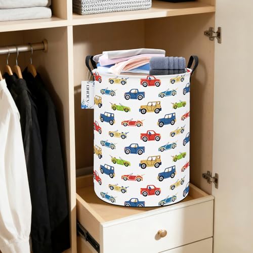 Round Collapsible Cartoon Car Laundry Hamper for Adults and Kids - color: Round Racing Car