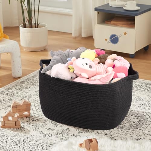 OIASKET 70L Large Blanket Basket, 21.6" x 16.9" x 11.8" Woven Basket - color: Black, size: 21.6"x16.9"x11.8"