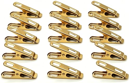 50 Pack Clothes Pins, Stainless Steel Gold Clothespins Metal Clothes Pegs Laundry Pins Heavy Duty for Outdoor Home Kitchen Travel Office - color: Gold-b
