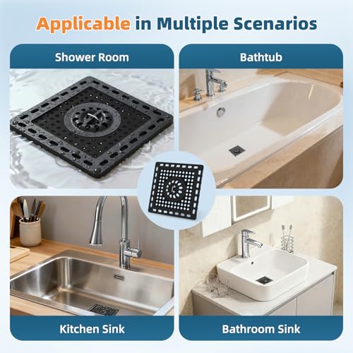 Hibbent Upgraded Shower Drain Hair Catcher, Shower Cover for Bathroom Floor 4" Drain, Anti-Clogging Strainer, Stainless Steel Kitchen Sink Strainer with Handle, Matte Black - color: 4' Matte Black