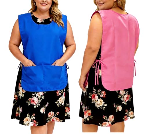 Large Smock Cobbler Apron for Men & Women, Adjustable Side Ties & 2 Pockets - color: Blue+pink