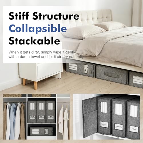 Furnhome Bed Sheet Organizers and Storage 6 Pack, Foldable Linen Closet Organizer Box with Clear Window, Labels & Reinforced Handles, Stackable Space Saving Bedding Storage for King Queen Sheet Set - size: 6 Pack