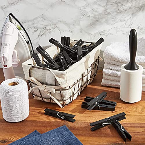 Juvale Wooden Clothespins - Indoor Laundry Hanging & Laundry Clips - Wooden Clothes Pins for Crafts & Photo Clips - Strong Spring Grip & Mini Clothespins - Pack of 100, 4 in, Black - color: Black