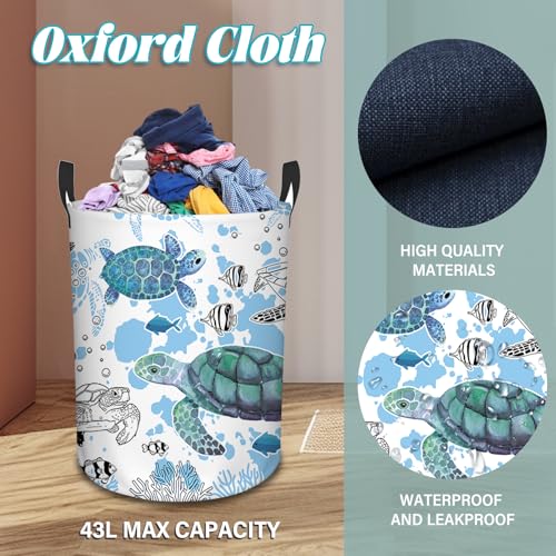 Sea Turtles Laundry Basket, 43L Collapsible Laundry Hamper Basket - color: blue sea turtles