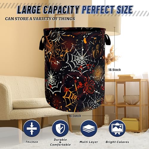 Spider Web Laundry Basket Oxford Cloth Foldable Hamper 18.9x16.5 Inch - color: Colorful Spider Web pattern