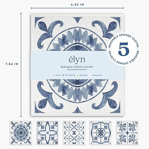 ELYN Swedish Dishcloths, Reusable & Washable Sponge Cloths, Absorbent Cleaning Paper Towels for Kitchen, Dishes, Counters and More, 5 Pack, Assorted Moroccan Pattern - color: Moroccan