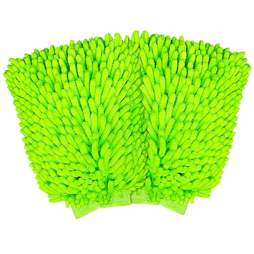 Car Wash Mitt, 2 Pack Premium Chenille Microfiber Wash Mitt, Scratch-Free & Lint-Free, Rich Foam, Highly Absorbent, Perfect for Car Washing and Detailing, 7.12''X10.14''