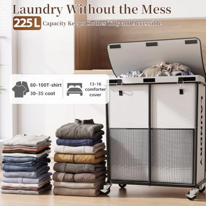 Laundry Hamper with Wheels and Lid, 225L Large Rolling Laundry Basket White - color: White, size: 225L