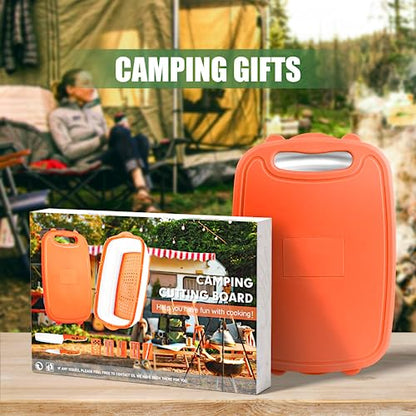 Camping Cutting Board, HI NINGER Collapsible Chopping Board with Colander, 9-In-1 Multi Kitchen Vegetable Washing Basket,Camping Gifts Accessories for RV Campers - color: Orange