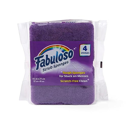 Fabuloso Scratch-Free Kitchen Dish Sponges Purple Cellulose Scrubber Sponge with Scouring Pad Dishes Pots Pans Counters and Sinks Tough on Messes 4.25 x 2.75 x 1.25 IN 4 Count 2 Pack Extended Supply - color: Purple, size: 4 Count (Pack of 2)
