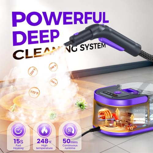 Handheld Steam Cleaner, Portable Deep Cleaning Steamer for Home & Car Use - color: Purple