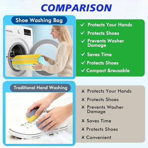 2Pack Shoe Washing Machine Bag, Reusable Laundry Shoe Bag, Suitable for Sports Shoes, Sneakers, and Slippers, Includes 2 Shoe Storage Dust Bags（Yellow) - color: Yellow