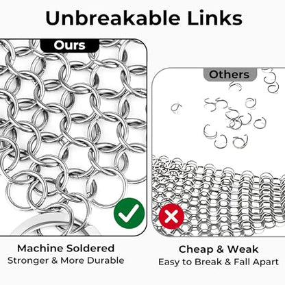 AMAGABELI GARDEN & HOME 10”x10” Stainless Steel Cast Iron Cleaner Chainmail Scrubber for Cast Iron Pan Skillet Cleaner for Dishes Cast Iron Pot Cookware Accessories BG263 - size: 10”x10”