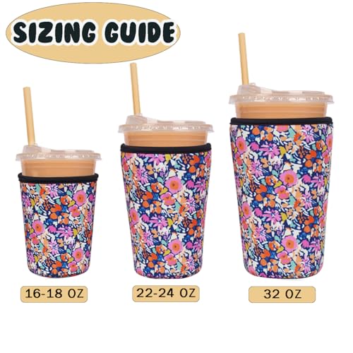 Reusable Insulated Neoprene Iced Coffee Cup Sleeve, Durable Drink Sleeve for Cold Beverages, Beverage Holder for Iced Coffee (Bloom Frenzy) - color: Bloom Frenzy
