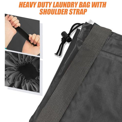 Isink Heavy Duty Laundry Bag with Strap,2 Pack Travel Laundry Bags for Dirty Clothes,24" x 36" Large Laundry Bag for Traveling,Camping,Dorm (Black+ Gray) - color: Laundry Bags with Strap (Black+ Gray)