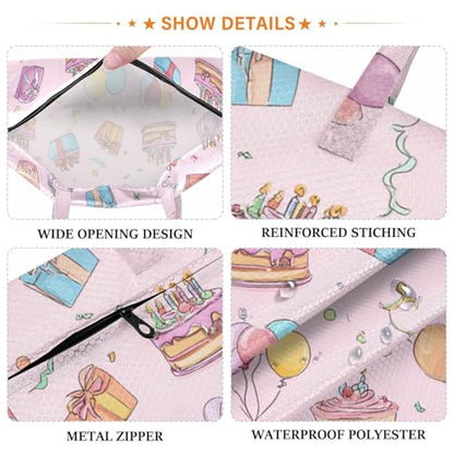 Travel Laundry Bags 2 PC Wet Dry Bag with Handle Dirty Clothes Organizer for Swimsuits Beach Camping Waterproof Washable Birthday Pink Cakes Balloons Ribbons - color: Birthday Pink Cakes Balloons Ribbons