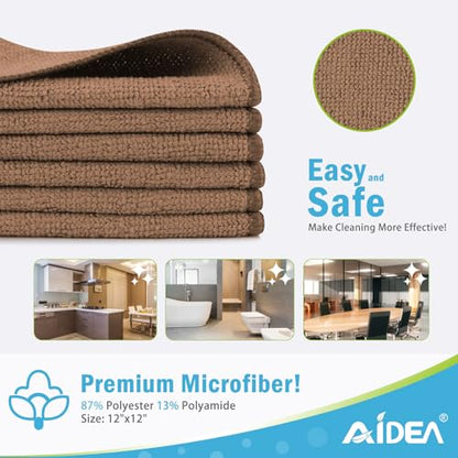 AIDEA Brown Microfiber Cleaning Cloth-12PK, Cleaning Rags 12"x12" Absorbent - color: Brown, size: 12in.x12in.