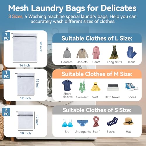 Mesh Laundry Bags for Delicates, 4Pcs Laundry Bags Mesh Wash Bags, Lingerie Bags for Washing Delicates, Laundry Bag for Delicates, Dorm Room Essentials (1 Large,1 Medium,2 Small) - size: 1Large,1Medium,2Small(4Pcs)