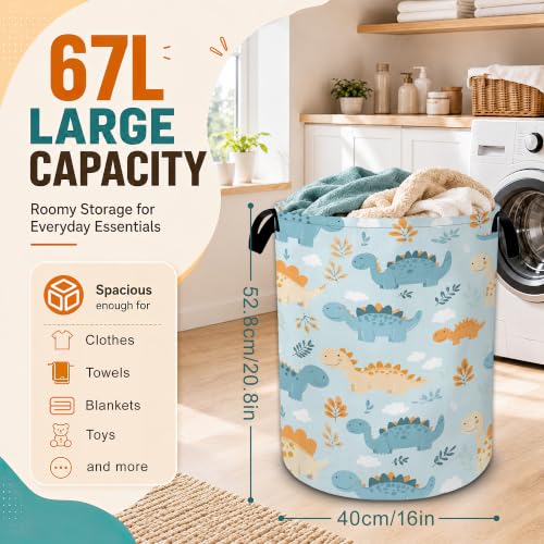 Cute Dinosaurs Laundry Basket with Handles,Foldable Oxford Laundry Hamper,Collapsible Clothes Storage Basket for Laundry Room/Bathroom/Bedroom/Dormitories 20.8 x 16 Inches - color: Cute Dinosaurs