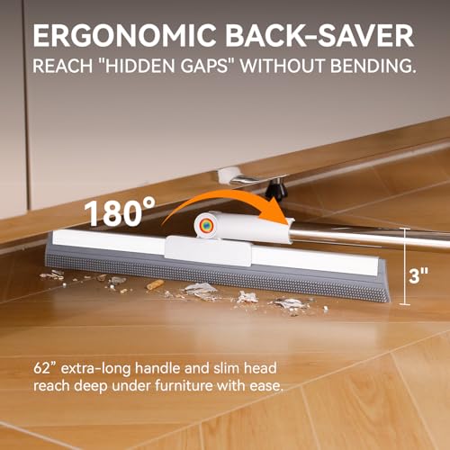 Magic Squeegee Broom for Floors, 62 in Handle, Rubber Pet Hair Remover