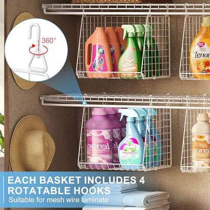 3-Pack Extra-Tall 13.6'' Hanging Laundry Basket Organizer, Foldable Wire Shelf with 360° Rotating Hooks & Reinforced Height - Durable Space-Saving Laundry Room & Closet Organizer, White Patent - color: White
