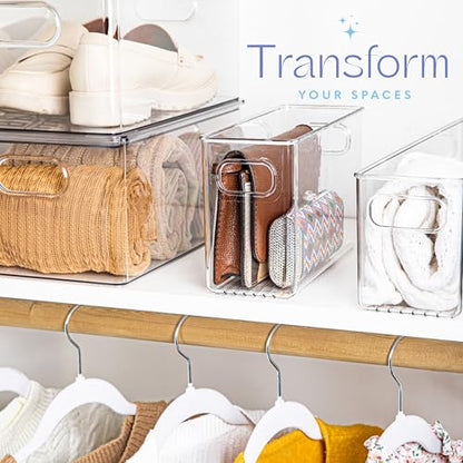 Plastic Food Storage 2 Pack Clear Container Bin with Handles for Organizing Kitchen, Pantry, Refrigerator, Freezer, Pantry, Cabinet, Closet, Bathroom. 10”x4”x6” - size: 10x4x6