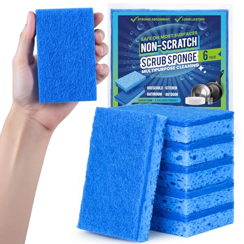 Metflavor Kitchen Sponges, 6 Count, Dual-Sided Non-Scratch Scrub Sponge - color: Blue, size: 6 Pack