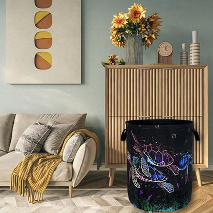 Watercolor Sea Turtle Laundry Basket Oxford Cloth Hamper 18.9x16.5 Inch - color: Watercolor Sea Turtles Print