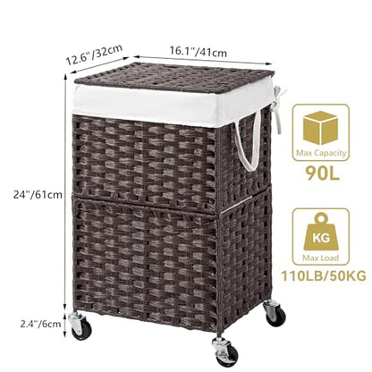 Chrislley Wicker Laundry Basket with Wheels,Rolling Laundry Hamper with Lid - color: Brown