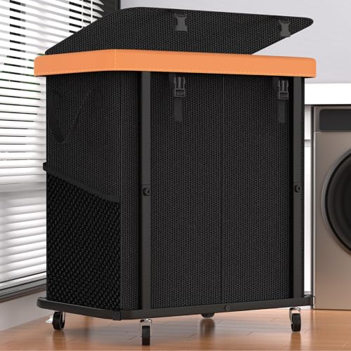 Laundry Basket with Wheels,190L Leather Patchwork Laundry Hamper 2 Setion - color: Black, size: 2 Section-190L