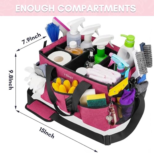 Ytonet Wearable Cleaning Supply Caddy, Foldable Cleaning Tote with Dividers - color: Rose Red, size: Large