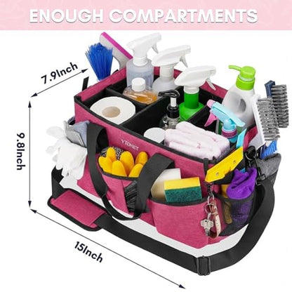 Ytonet Wearable Cleaning Supply Caddy, Foldable Cleaning Tote with Dividers - color: Rose Red, size: Large